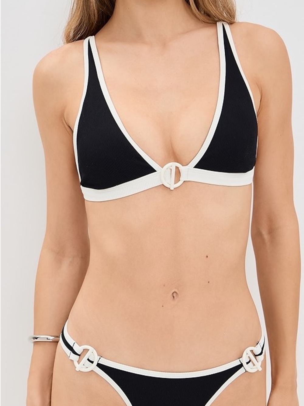 l*space Black Ribbed Bikini Top with White Trim - Small New with Tags!